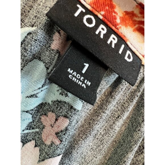 Torrid Mini Challis Floral Print Plus Size 1X  High Low Shirt Dress Tie Waist - Picture 2 of 13